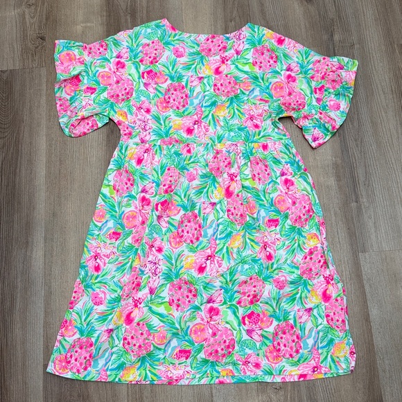 Lilly Pulitzer Tiltson Swing Midi Dress Hot Pink Green Floral Ruffles Medium - Picture 9 of 15